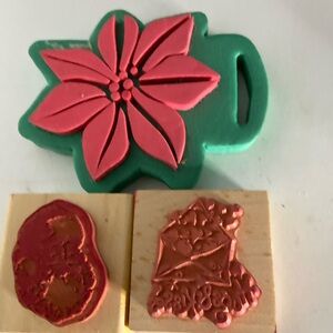 Stamp Craft wood Santa head & hugs & kisses & foam poinsettia all unused